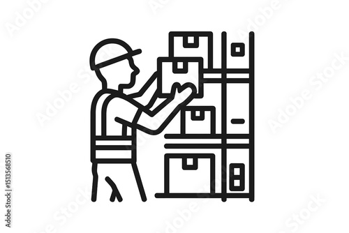 Warehouse worker stacking boxes on shelves during a busy day of inventory management in a distribution center
