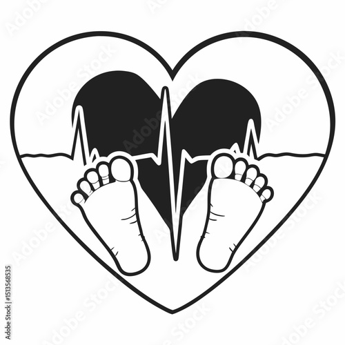 Heartbeat baby feet graphic design element