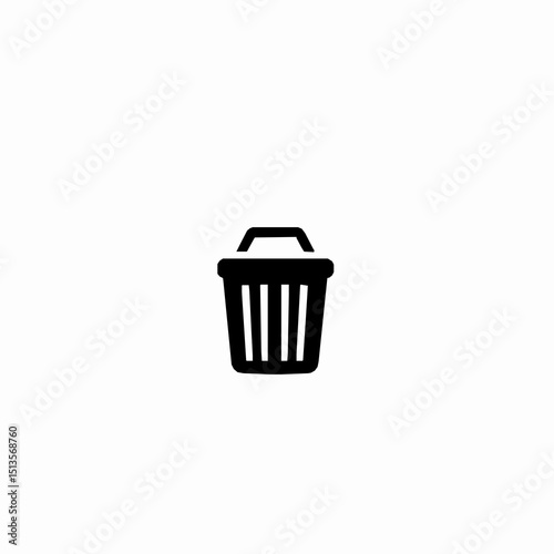 Simple black and white trash can icon perfect for digital interface symbols illustrating deletion waste or recycling concepts.
