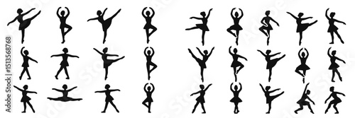 Silhouettes of dancers showcasing various ballet poses and movements in an artistic design