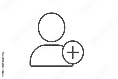 User account creation icon depicting a person with a plus sign for adding a new contact in a digital interface