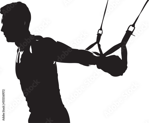 Silhouette of Muscular Man Exercising with Suspension Trainer