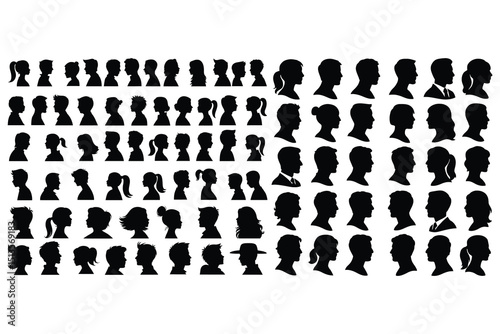 People Profile Silhouettes Vector Set – Male and Female Head Icons Collection