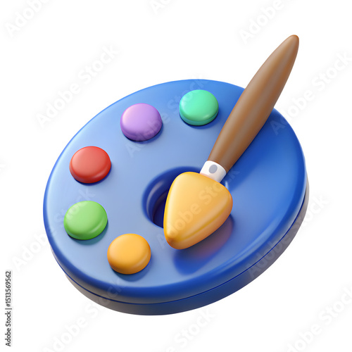 3D icon of a paintbrush and palette, symbolizing creativity and art, rendered in sleek isometric style with light background

 photo