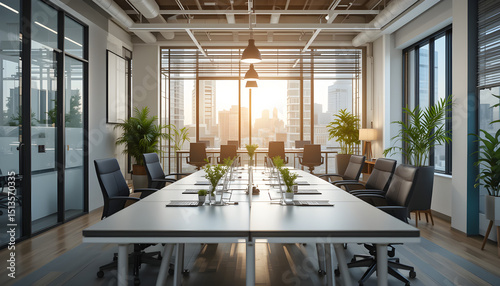 Co, working space office and sharing desk in corporate workspace