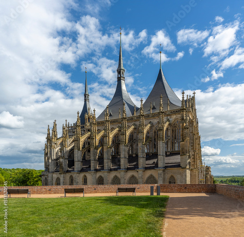 Saint Barbara's Cathedral, architecture, statue, church, monument, building, landmark, city, europe, cathedral, sculpture, saint, tower, sky, art, italy, travel, tourism, old, religion, history, squar photo
