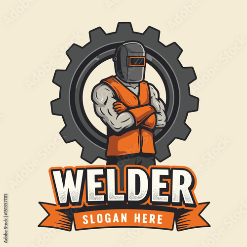 welding welder service logo emblem badge illustration vector design