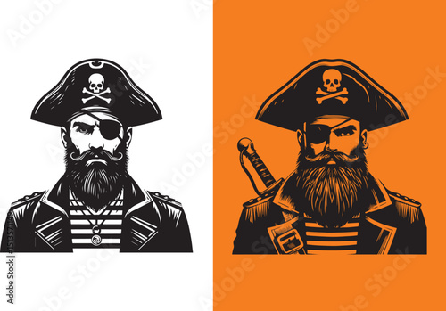 Pirates wear black bands on one eye icon set silhouette vector artwork