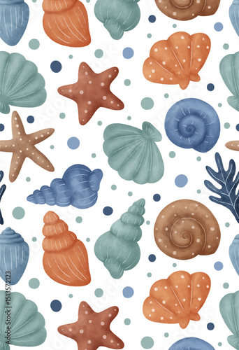 Hand Drawn Sea Shells seamless pattern