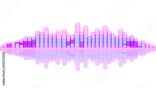 A striking neon graphic equalizer with a beautiful purple pink gradient reflecting on a white surface creating a unique audio representation