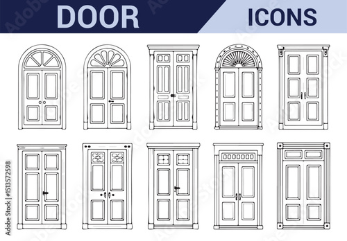 Series of black and white door designs, ideal for creating stylish and modern interiors.