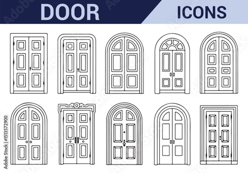 Set of black and white door designs with stylish frames, perfect for home decor.

