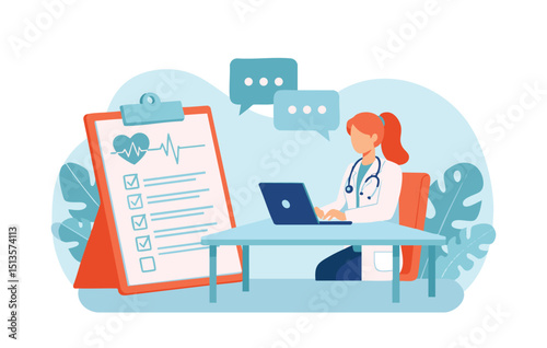 Telemedicine Consultation A Flat Illustration Depicting Online Doctor Appointment, Virtual Healthcare, Remote Patient Monitoring, and Digital Health Solutions for Convenient Medical Care