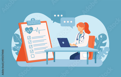 Online Doctor Consultation A Flat Illustration Depicting Telemedicine, Virtual Healthcare, and Remote Medical Services