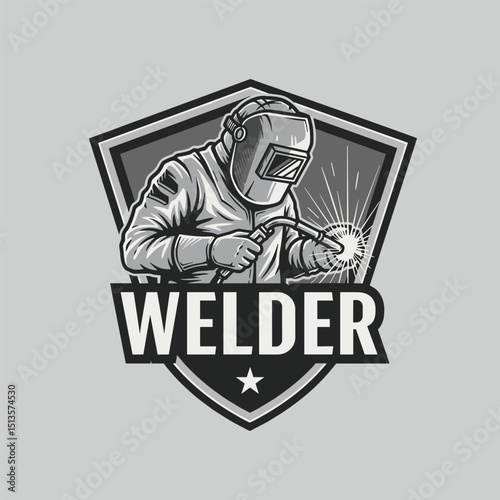 welding welder service logo emblem badge illustration vector design