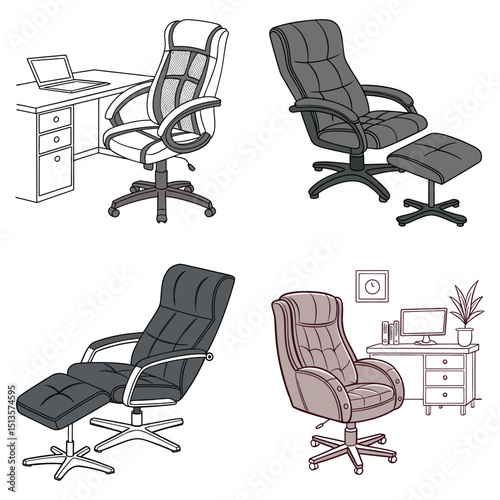 A comfortable black leather office chair with wheels, an empty and contemporary furniture object for business interior design