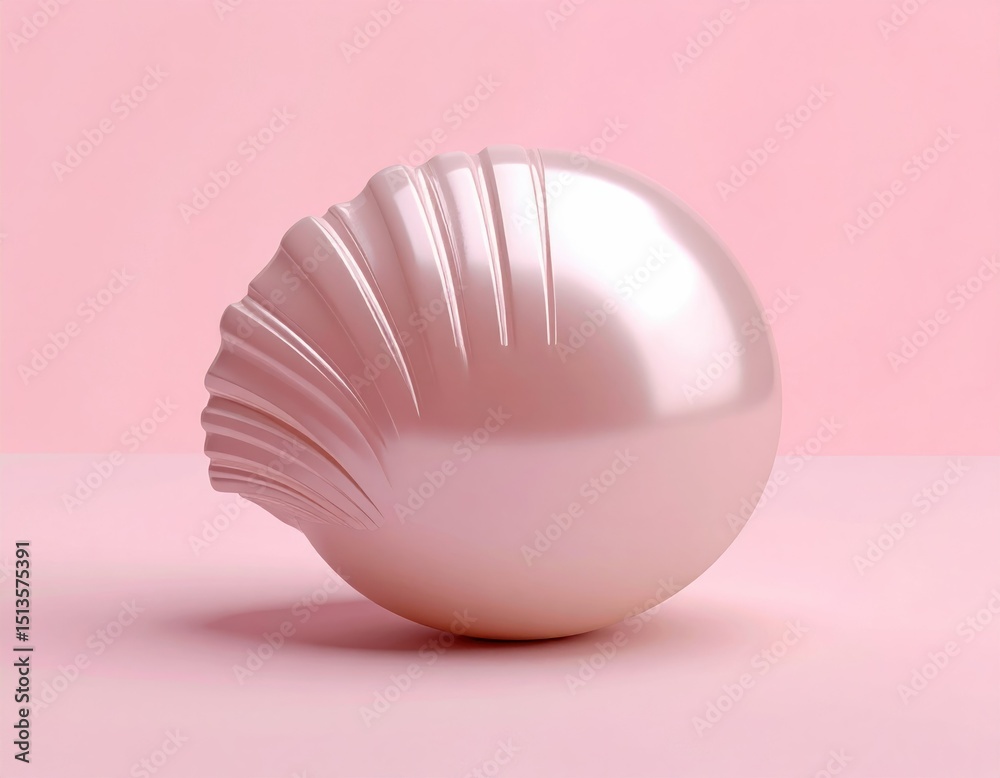 Pink Pearl-like Sphere with Pleated Design on a Soft Pink Background Pink Pearl-like Sphere with Pleated Design on a Soft Pink Background