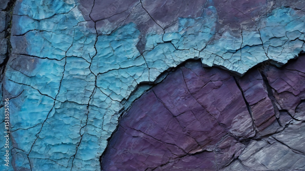 Naklejka premium Closeup of Cracked Surface with Blue and Purple Color Tones in Abstract Texture,