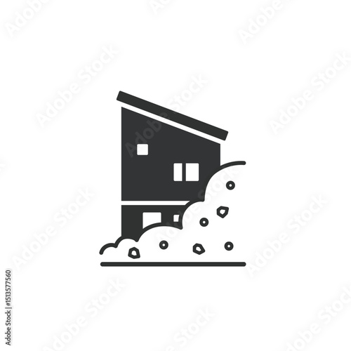 土砂崩れの被害 家のシルエットイラスト