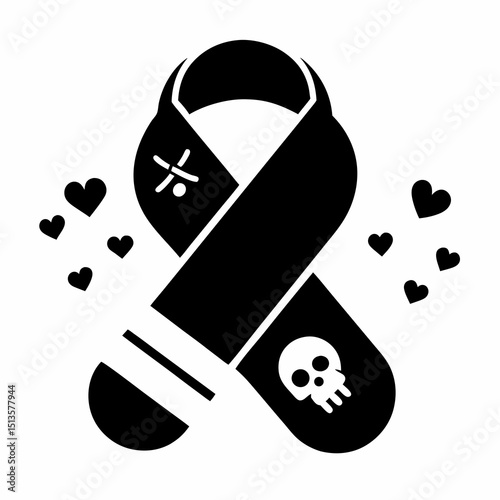 Overdose Awareness Ribbon with Broken Pill Capsule Vector on White Background