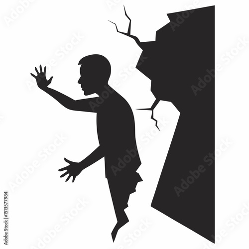 Missing Person Silhouette Disappearing into Wall with Shadow Concept Vector