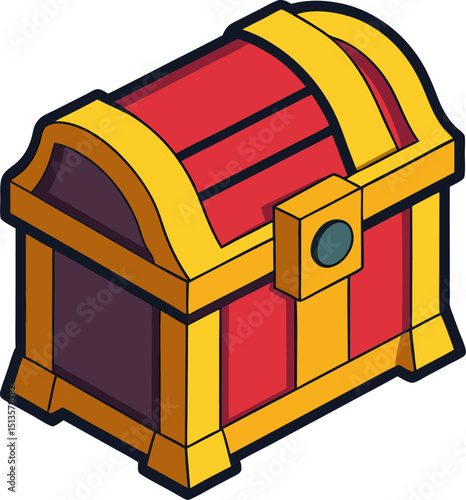Classic wooden chest icon vector art in colorful cartoon theme perfect for pirate or RPG loot assets