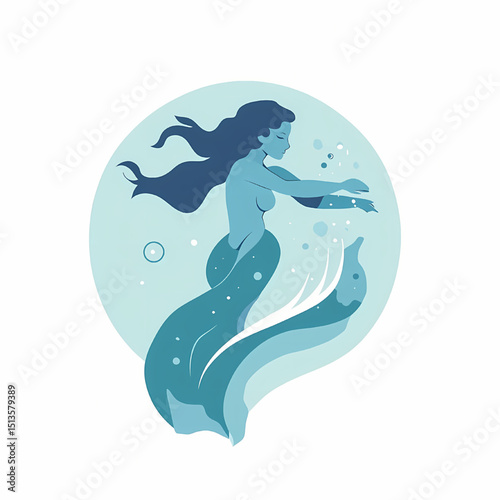 Serene Mermaid Ocean Dreams, Underwater Grace, Mystical Sea Creature Illustration