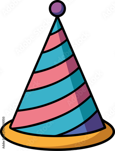 Striped party birthday hat cartoon vector icon with fun festive design for celebration illustrations