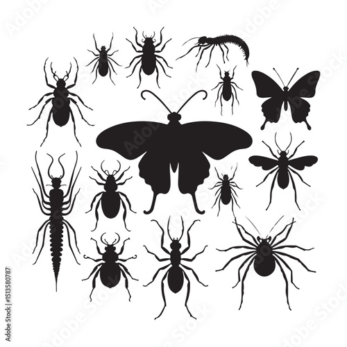 Butterfly hand drawn tattoo set. Flat vector design. vector illustration