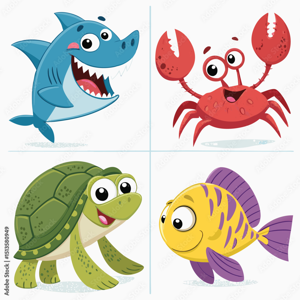 Fototapeta premium set of funny cartoon fish vector