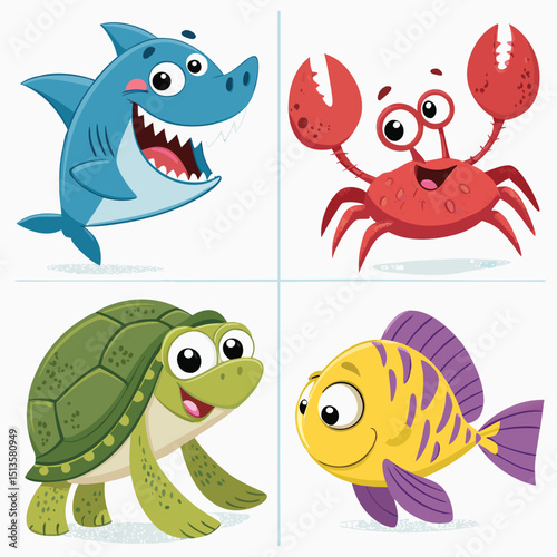 set of funny cartoon fish vector