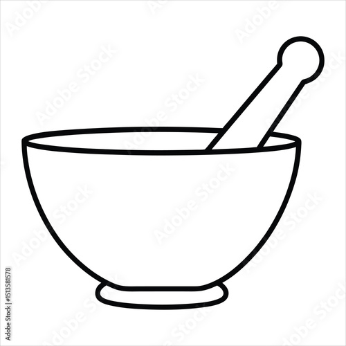 Line art of a mortar and pestle.