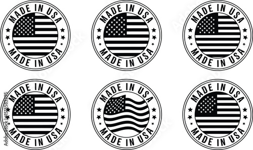 Made in USA vector badges with American flag and stars design