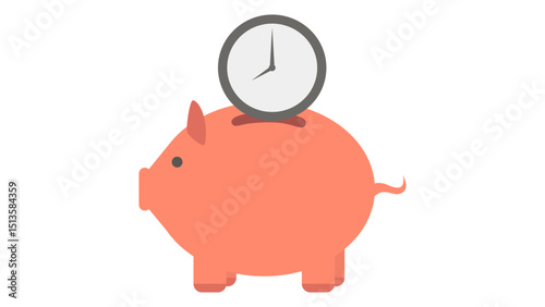 Piggy Bank With Clock Time Is Money