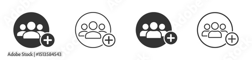 Add to friends vector icons set. Add to group icon designs