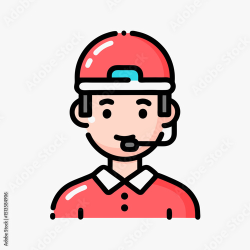 Customer Support Man Icon with Headset - Flat Vector Illustration