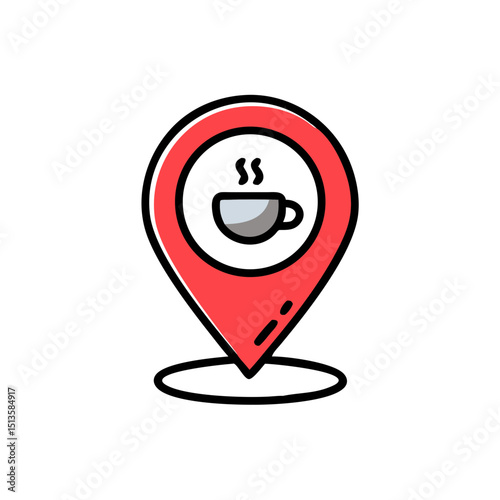 Coffee Shop Location Pin Icon - Hot Drink Map Marker