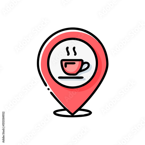 Coffee Shop Location Pin Icon - Hot Drink Map Marker