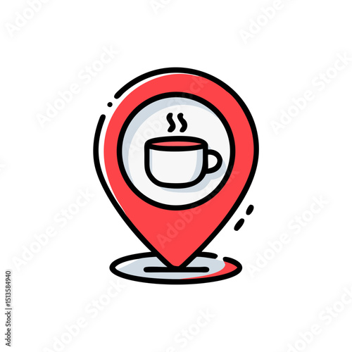 Coffee Shop Location Pin Icon - Hot Drink Map Marker
