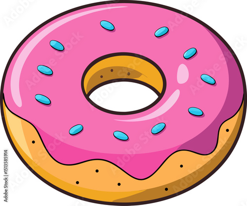 Cartoon donut with icing and topping in vector format for dessert, snack, or bakery illustrations