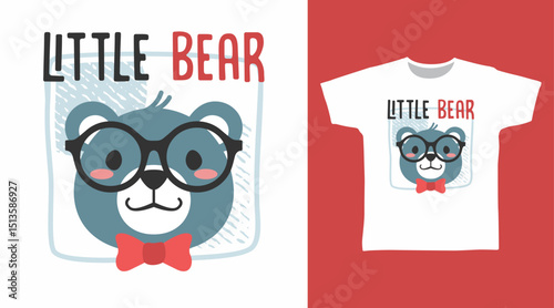 Cute little bear hand drawn illustration vector, ready for print on t-shirt and other uses.