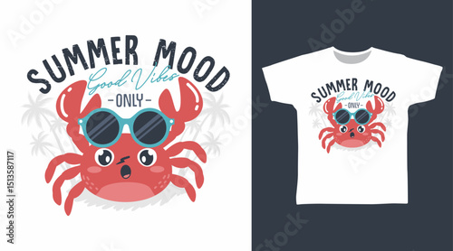 Summer crab hand drawn illustration vector, ready for print on t-shirt and other uses.