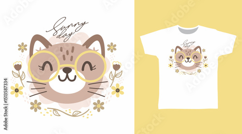 Cute cat hand drawn illustration vector, ready for print on t-shirt and other uses.