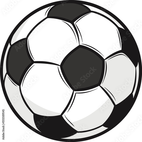 Cartoon soccer ball with classic pentagon design in vector art for sports or kids illustrations