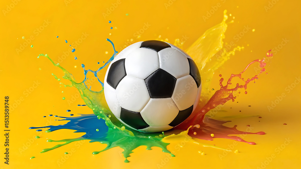 Naklejka premium Vibrant Soccer Ball in a Colorful Paint Explosion