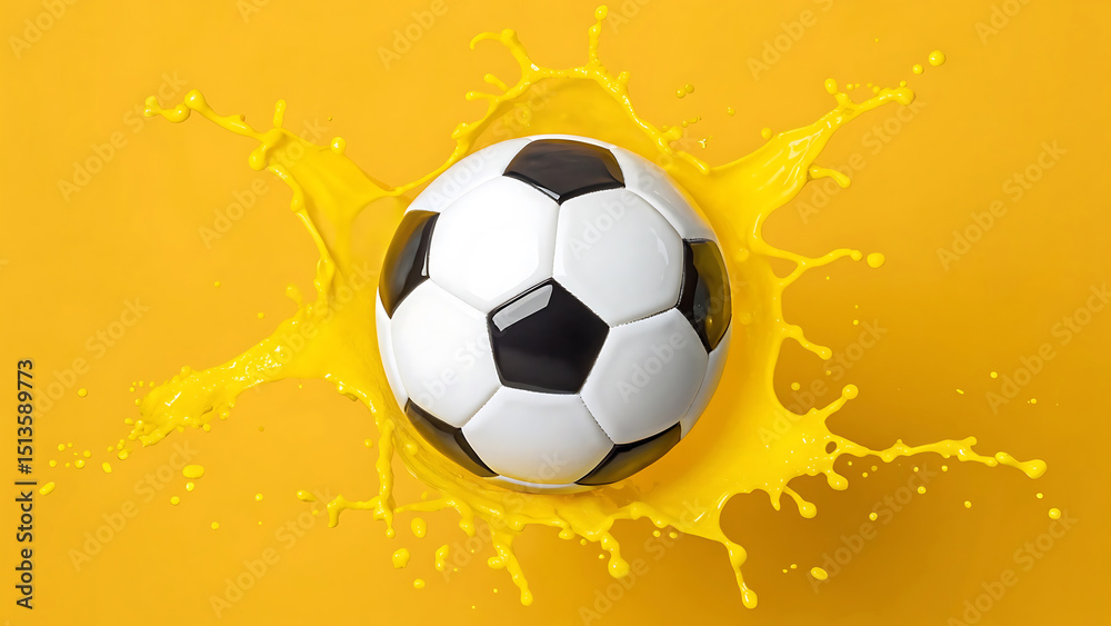 Naklejka premium Abstract Soccer Ball in Yellow Paint Splash