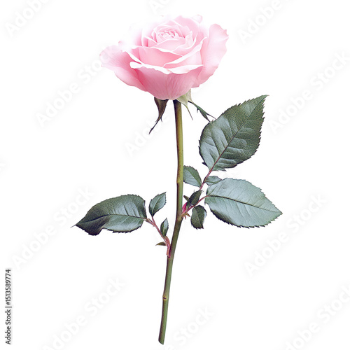 Pink rose with leaves isolated on transparent background
