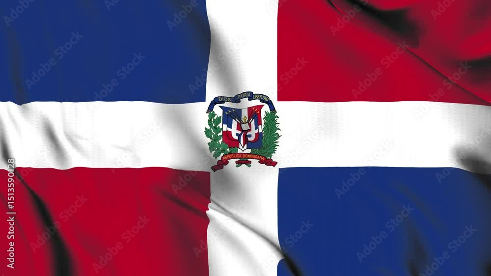 The Dominican Republic country flag waves in the wind.