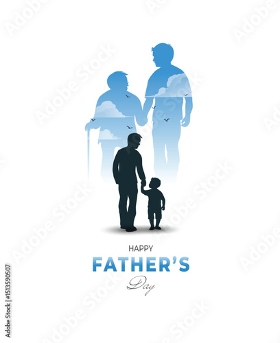 Silhouette of Father and Son with Generations Behind - Father's Day Art