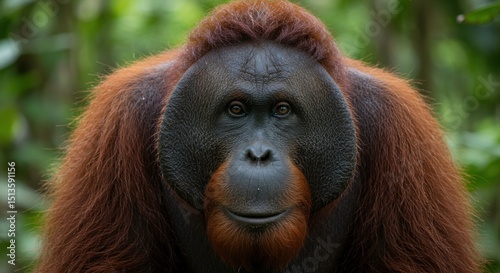 Close-Up Portrait of an Orangutan in the Jungle